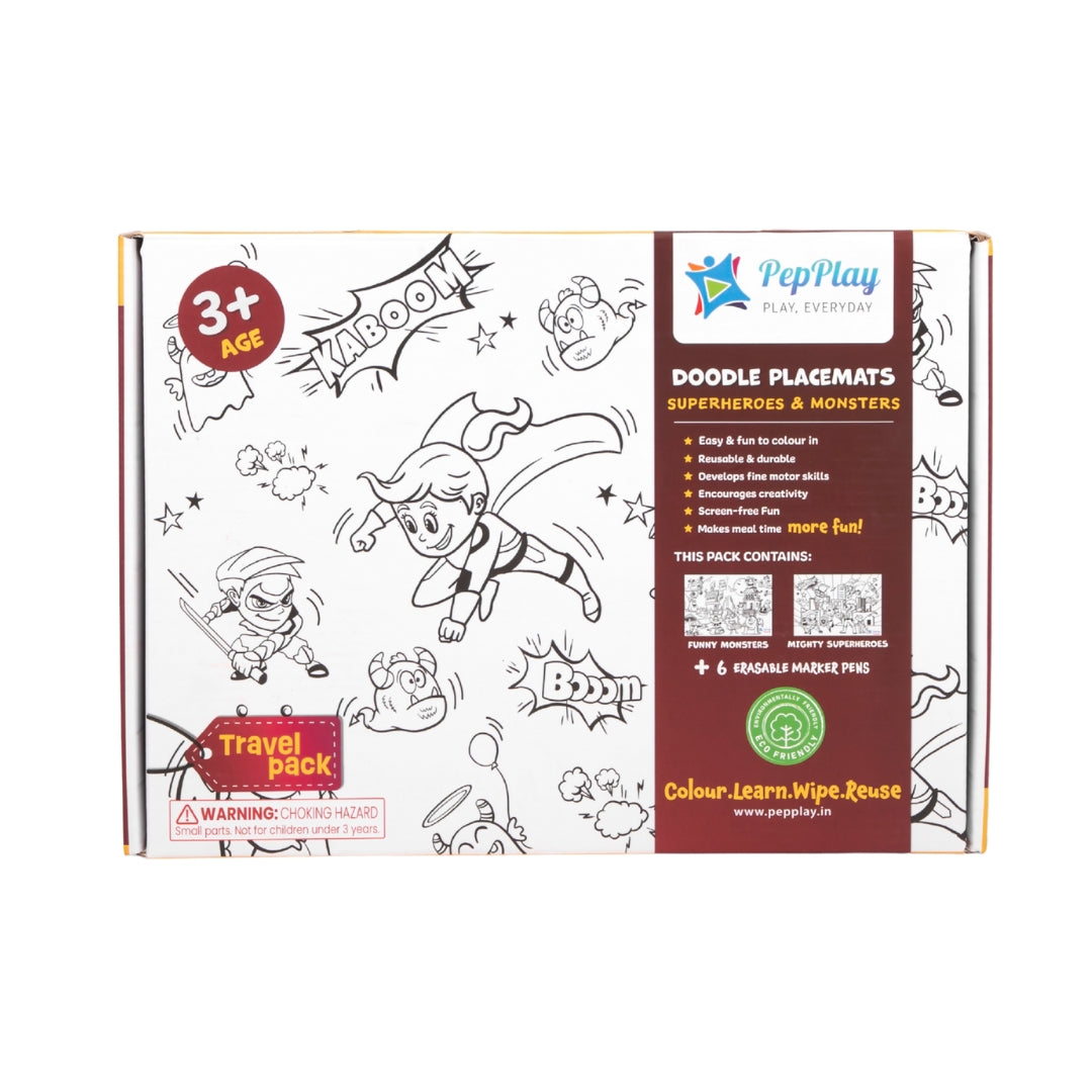 Doodle Placemats Travel Set – Superheroes & Monsters