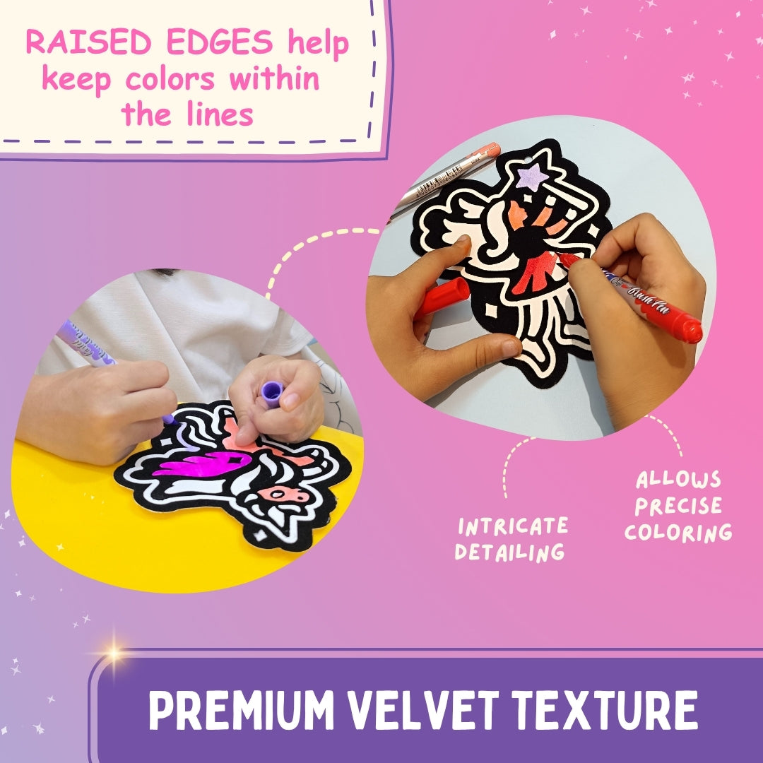 Colour-in Velvet Unicorns and Fairies