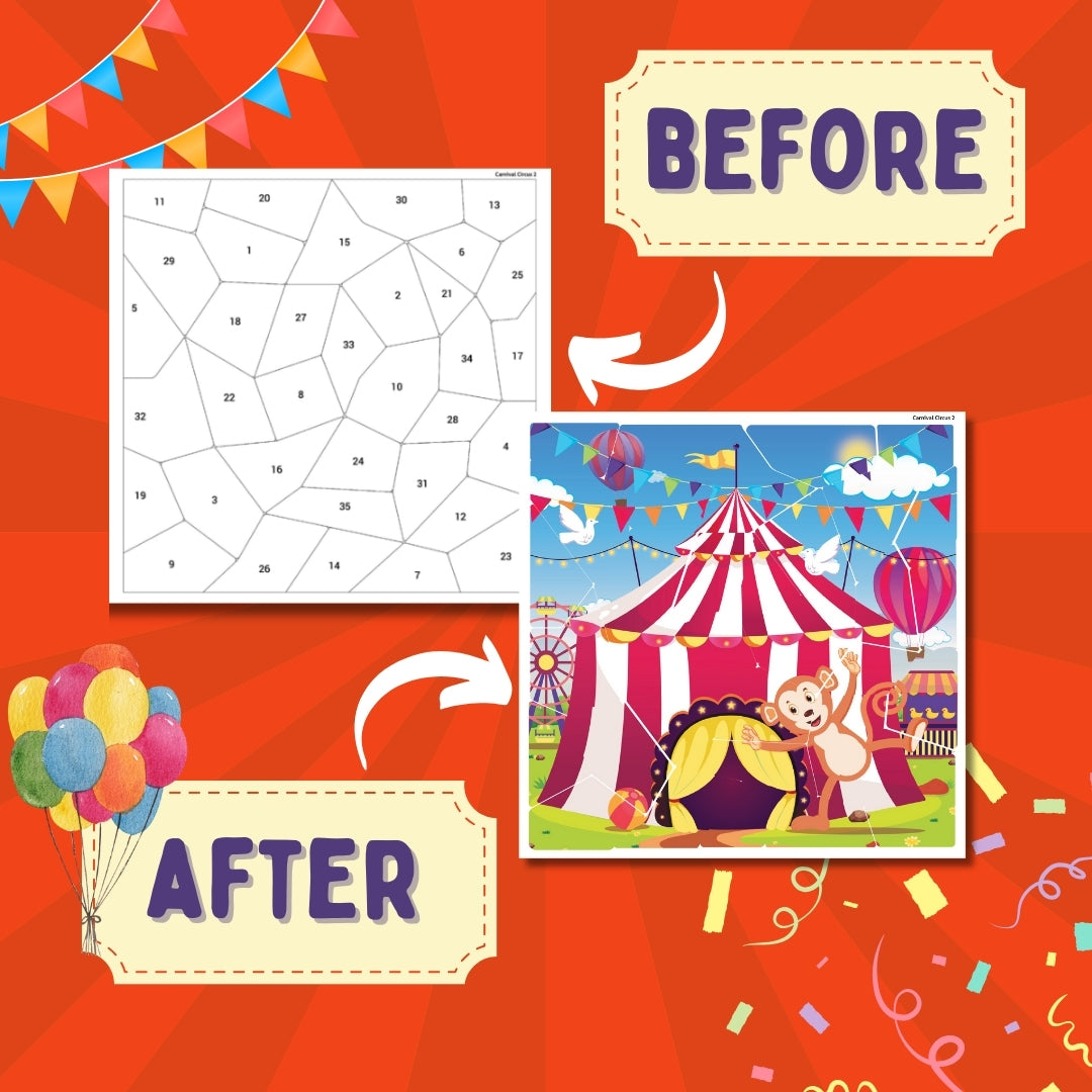 Mosaic Sticker Puzzle By Numbers - Circus Carnival
