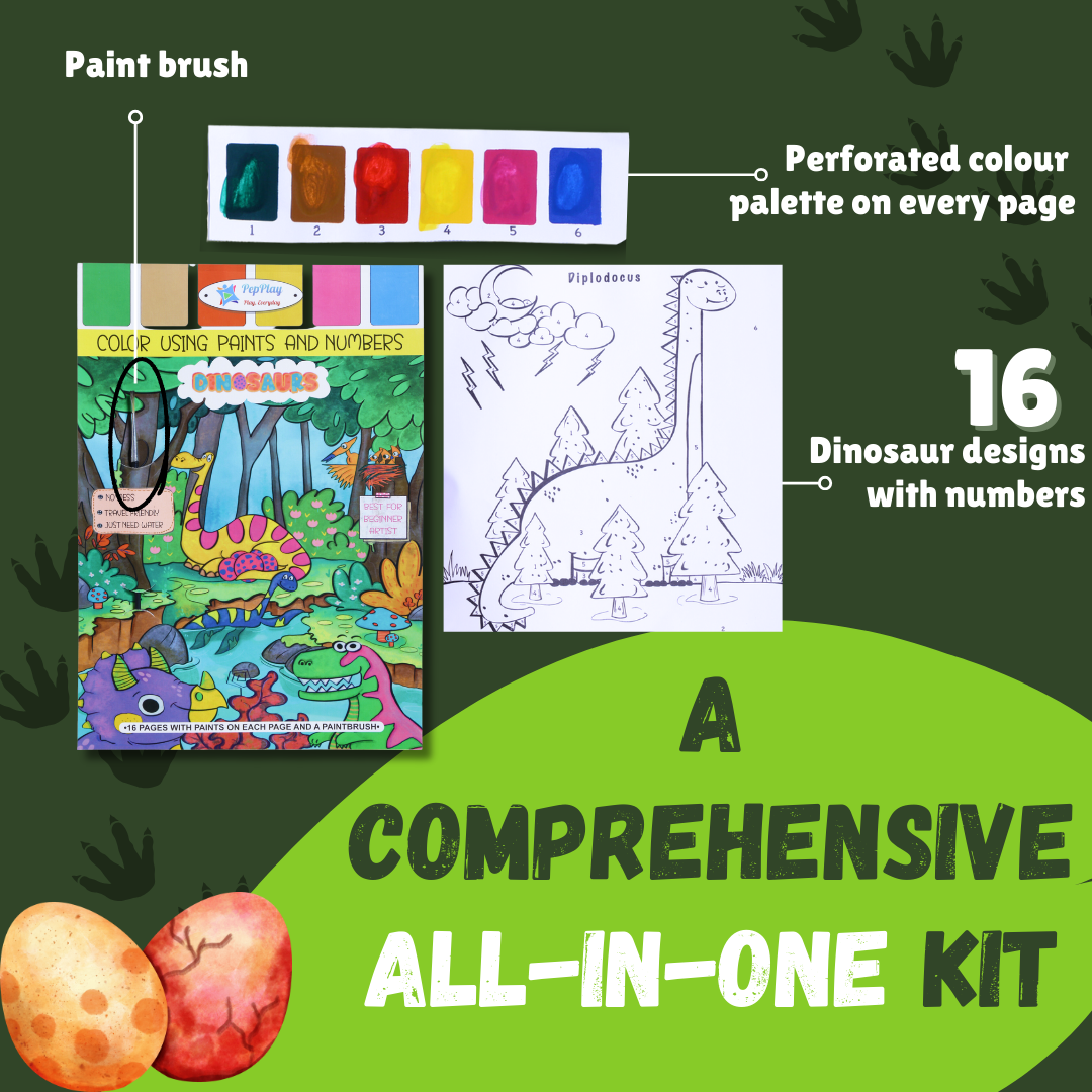 Colour Using Paints & Numbers- Dinosaurs