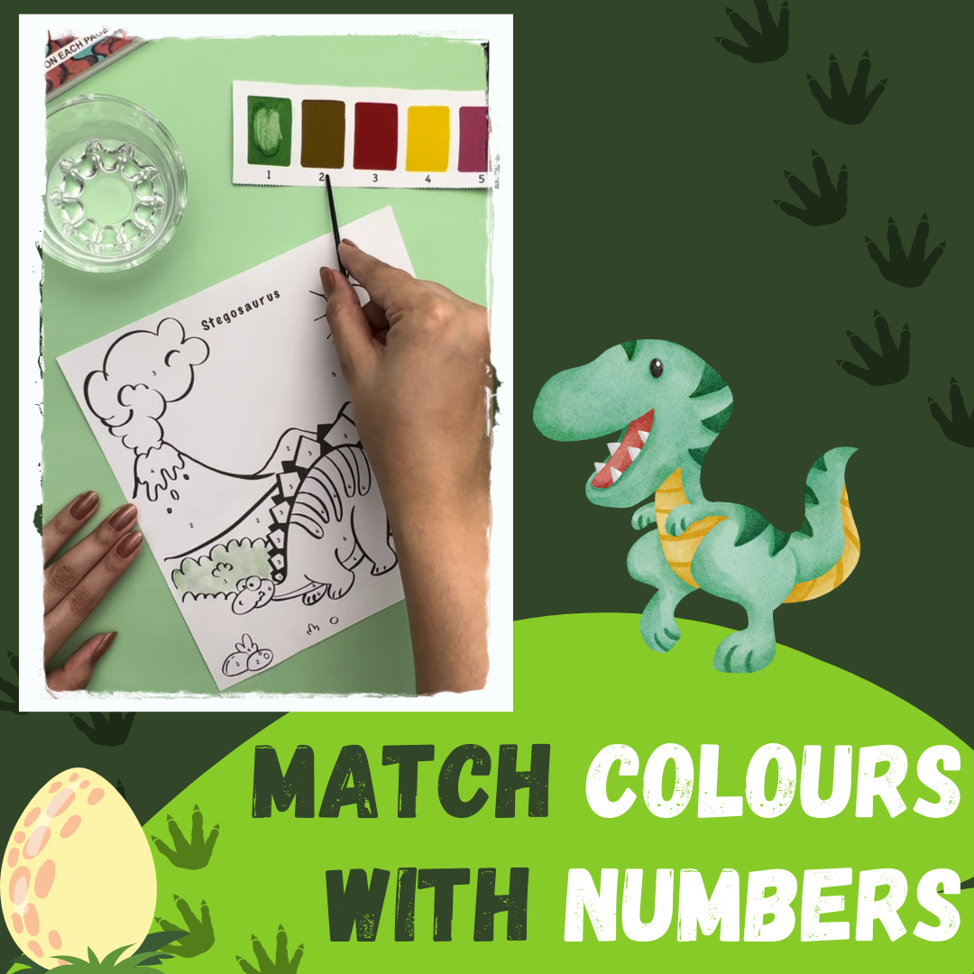 Colour Using Paints & Numbers- Dinosaurs