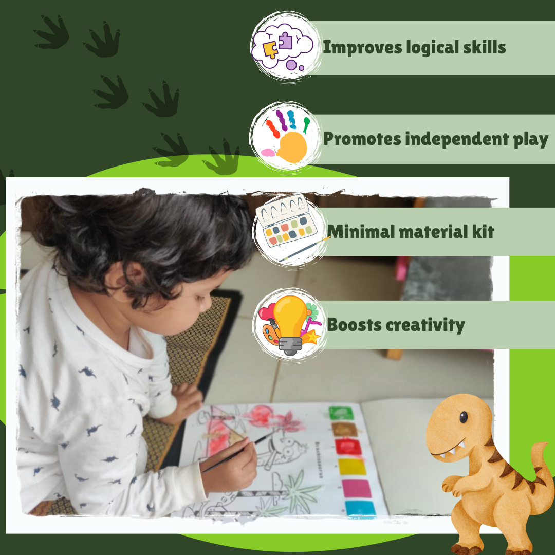 Colour Using Paints & Numbers- Dinosaurs