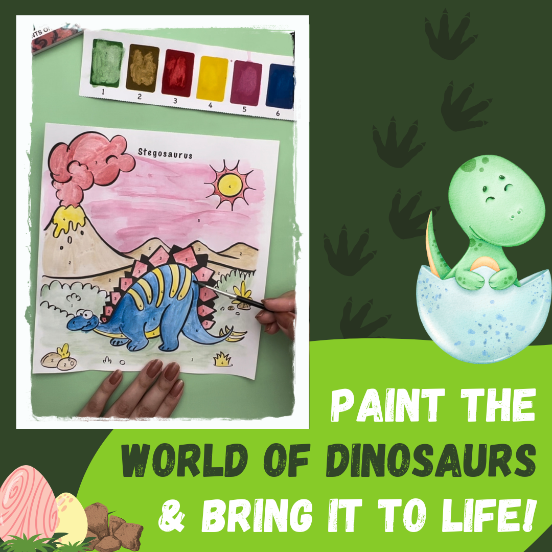 Colour Using Paints & Numbers- Dinosaurs