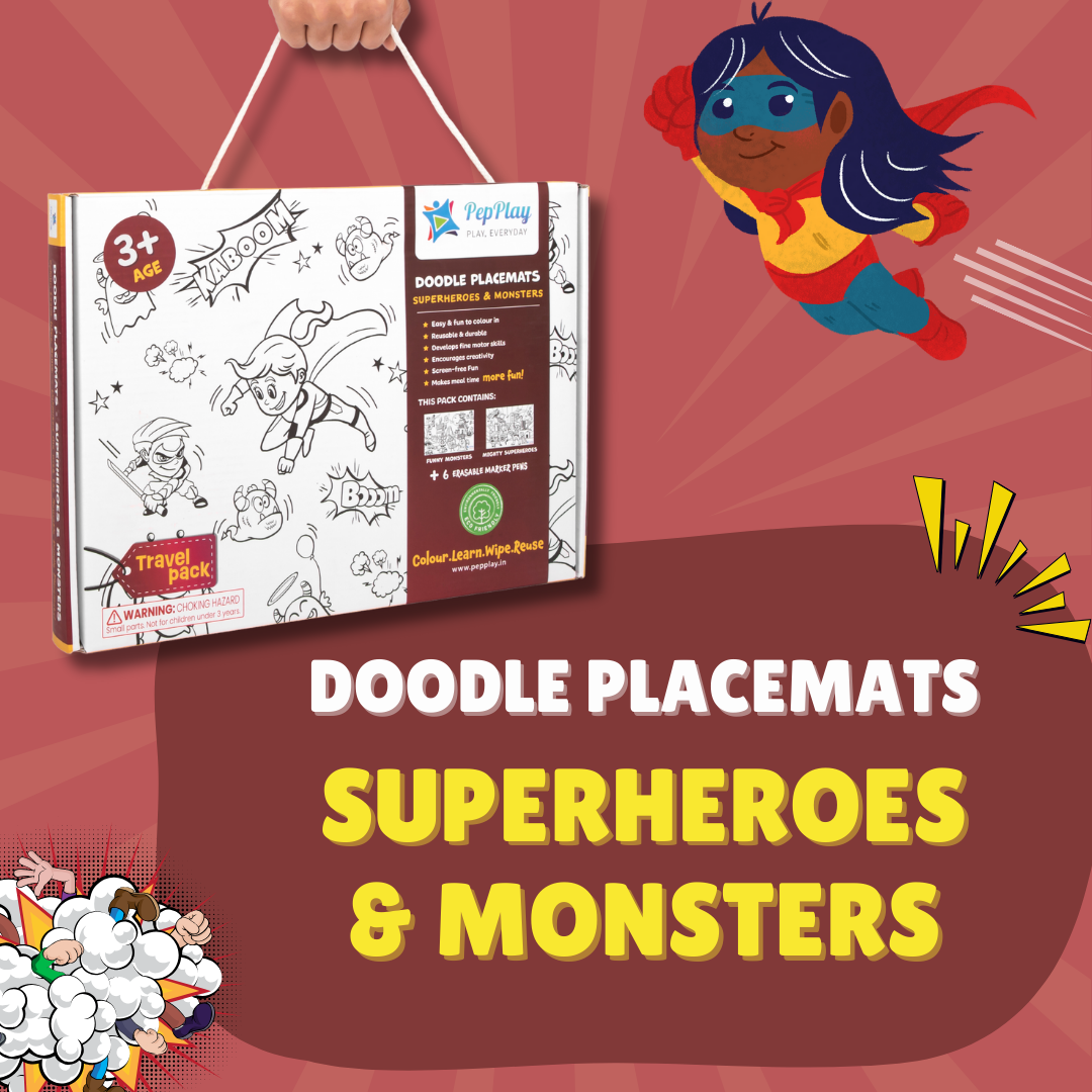 Doodle Placemats Travel Set – Superheroes & Monsters