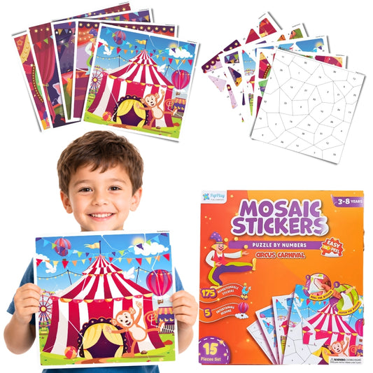 Mosaic Sticker by Number - Circus Carnival | Boost Focus Through Sticker Art | 4+ Years | PepPlay