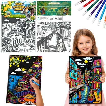 PepPlay Velvet Colouring Canvas, Set of 2 – City Scape Series - Venice & Amalfi Coast