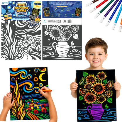PepPlay Velvet Colouring Canvas, Set of 2 – Van Gogh Series - Sunflowers & Starry Night