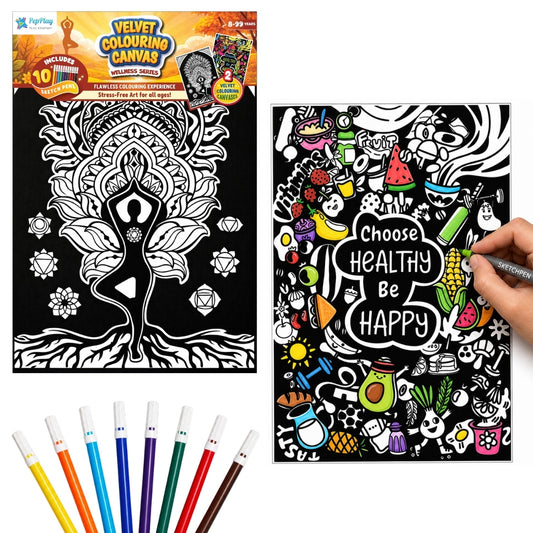 PepPlay Velvet Colouring Canvas, Set of 2 – Wellness Series Mindful Yoga & Healthy Be Happy - Wellness Combo