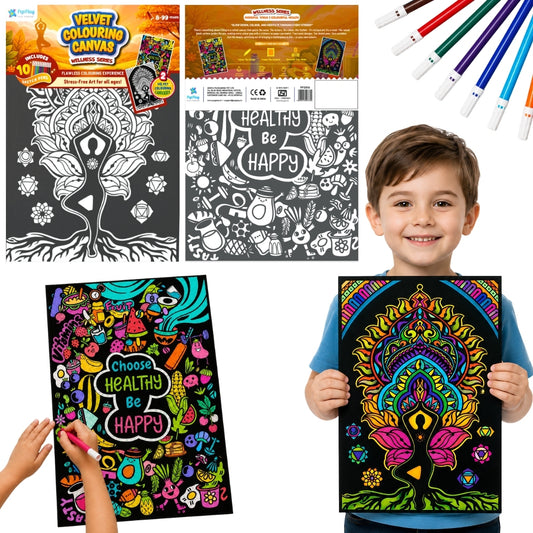 PepPlay Velvet Colouring Canvas, Set of 2 – Mindful Yoga & Healthy Be Happy - Wellness Combo