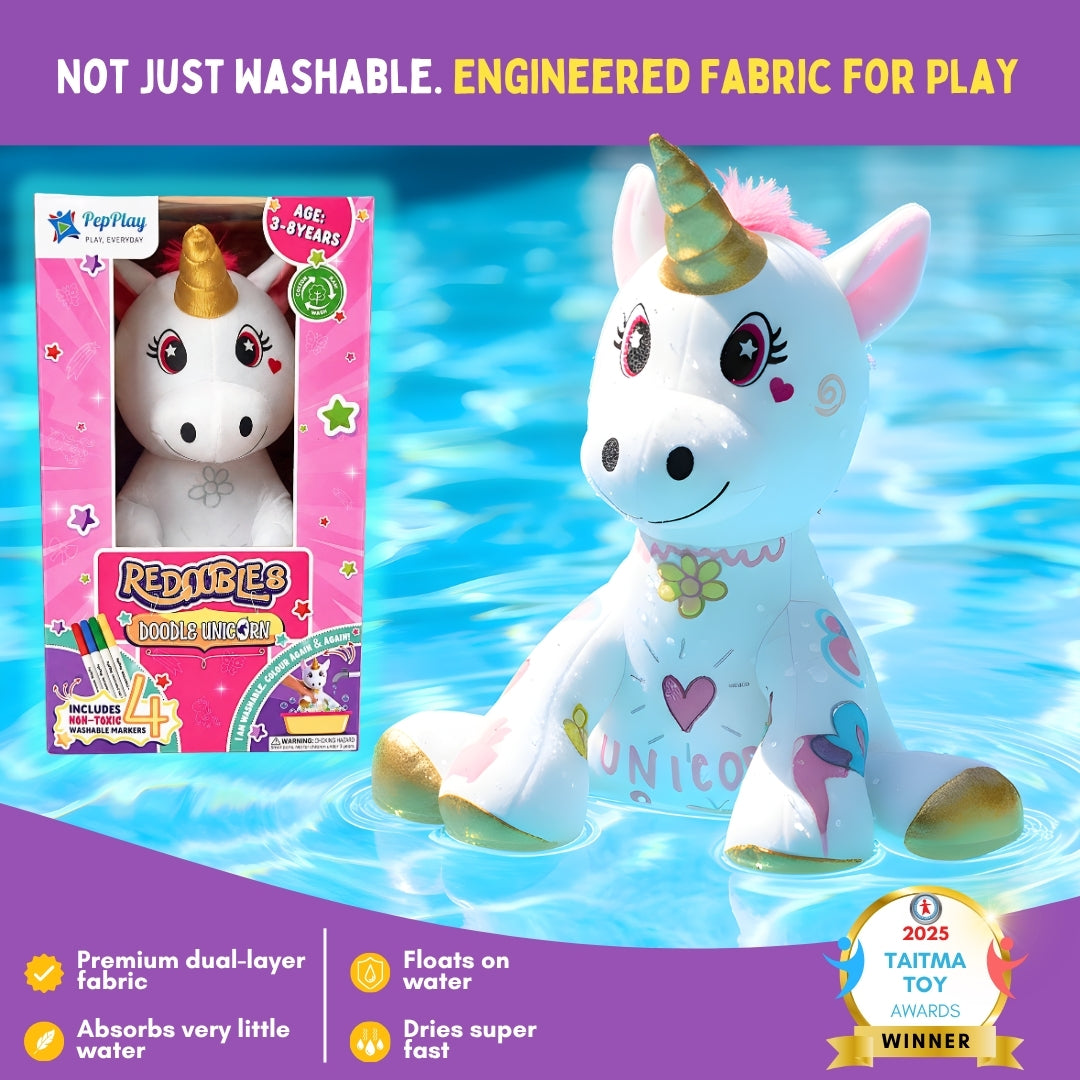 Redoobles Doodle Unicorn | Wash, Colour & Reuse Fun | 3+ Years | PepPlay