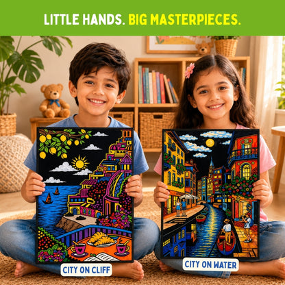 PepPlay Velvet Colouring Canvas, Set of 2 – City Scape Series - Venice & Amalfi Coast