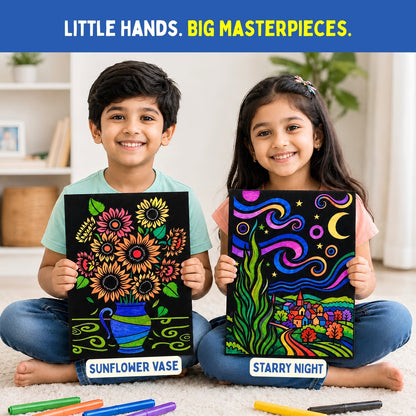 PepPlay Velvet Colouring Canvas, Set of 2 – Van Gogh Series - Sunflowers & Starry Night