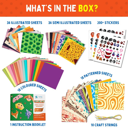 PepPlay Origami Art Animal Kingdom Safari Pack for Kids 3-12 Years | 108 Double Sided Origami Sheets | 18 Animal Designs, 200+ Stickers, Booklet + QR Video Tutorials