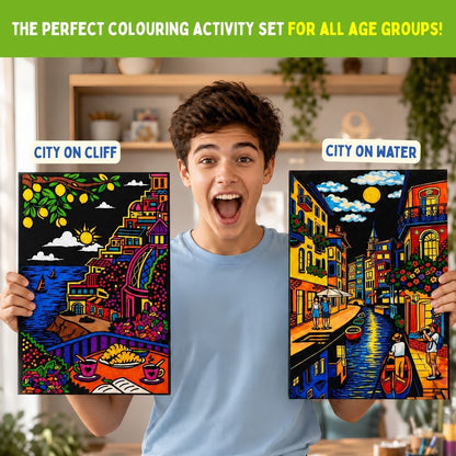 PepPlay Velvet Colouring Canvas, Set of 2 – City Scape Series - Venice & Amalfi Coast