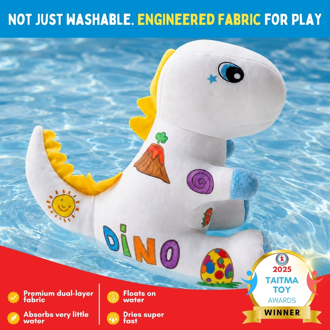 PepPlay Redoobles Doodle Dinosaur- Color, Wash & Reuse Plush Toy for Kids 3-8 Years 4 Non-Toxic Washable Markers