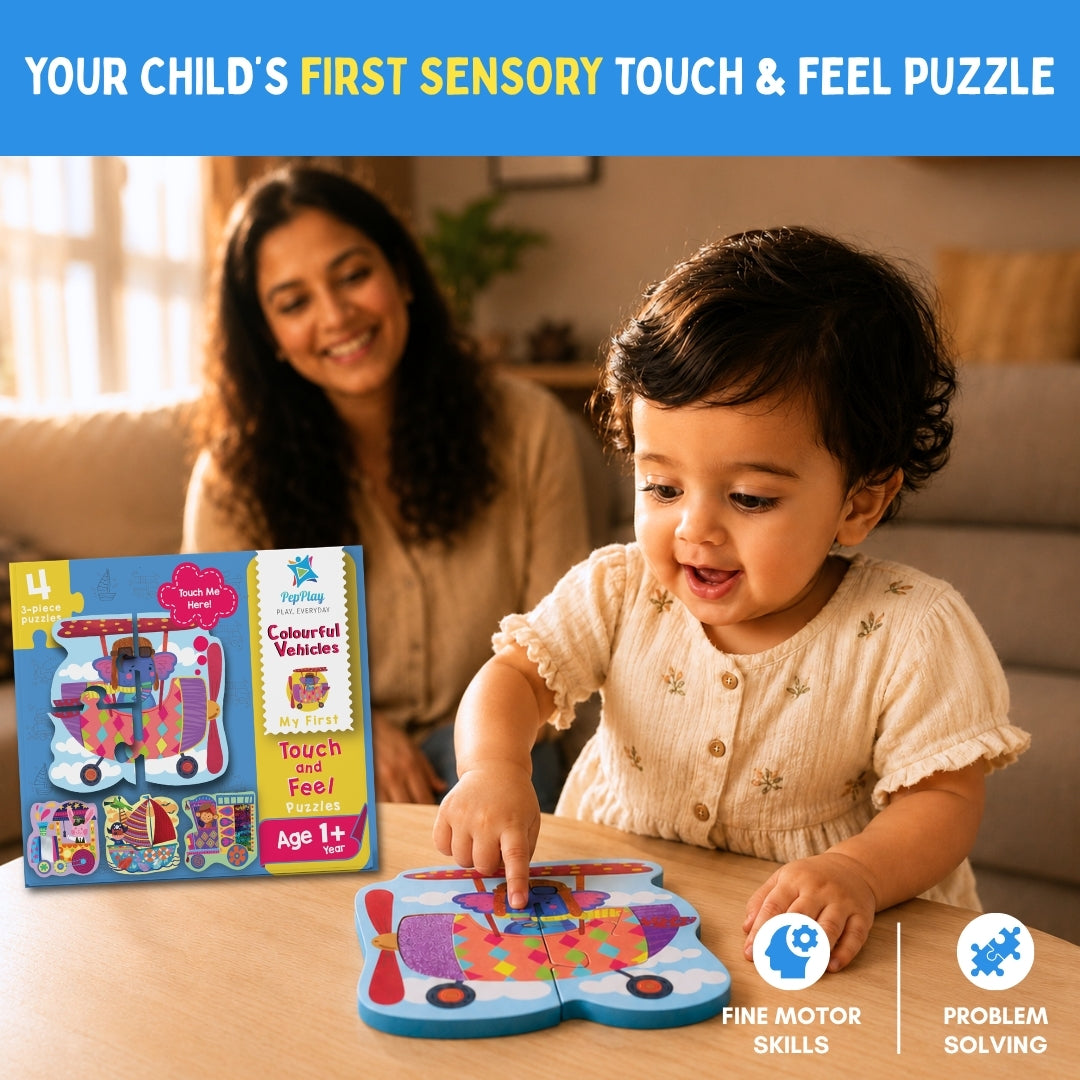 My First Touch & Feel Puzzles - Colourful Vehicles | Sensory Learning for Toddlers | 1+ Years | PepPlay