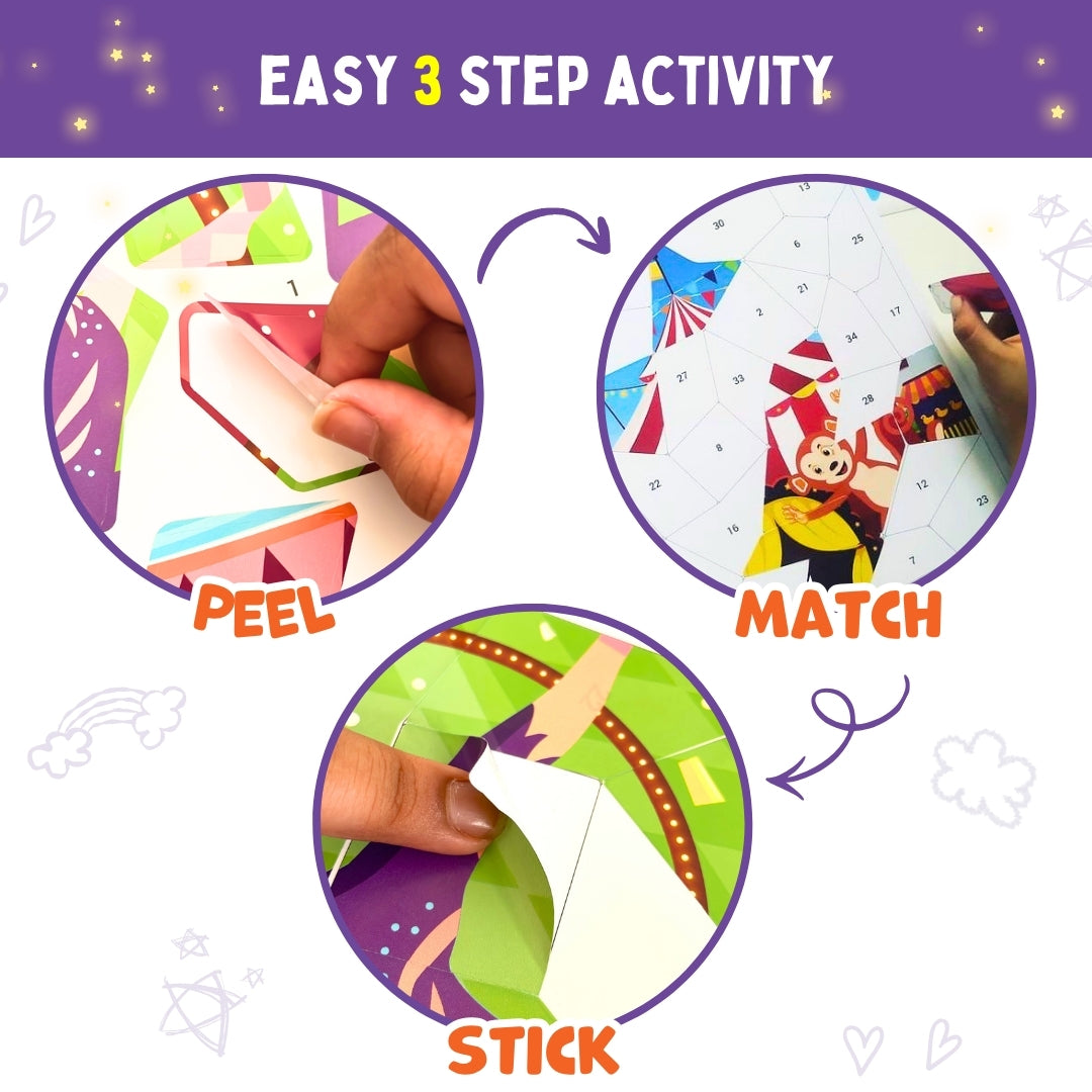 Mosaic Sticker by Number - Circus Carnival | Boost Focus Through Sticker Art | 4+ Years | PepPlay
