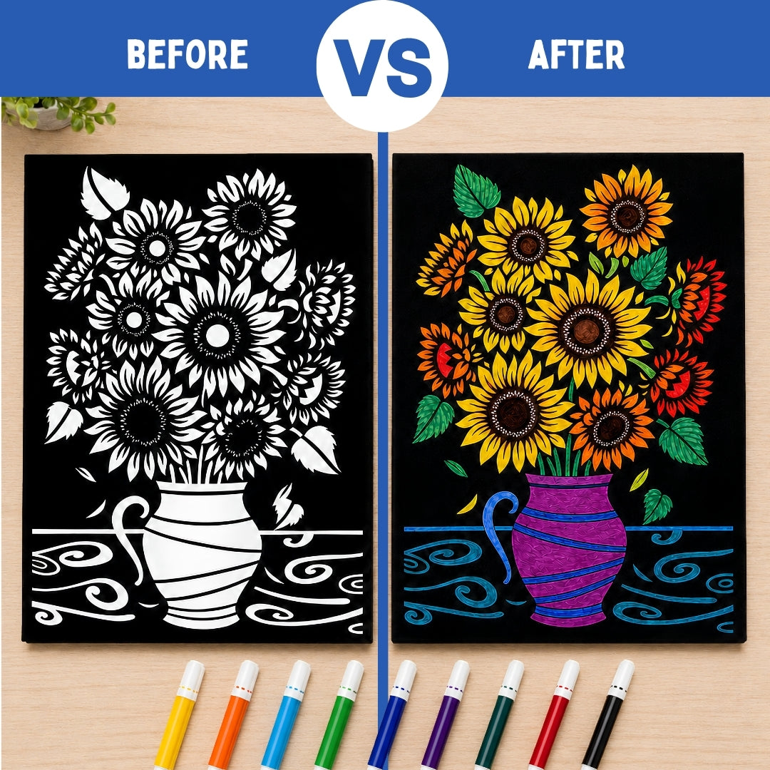 PepPlay Velvet Colouring Canvas, Set of 2 – Van Gogh Series - Sunflowers & Starry Night