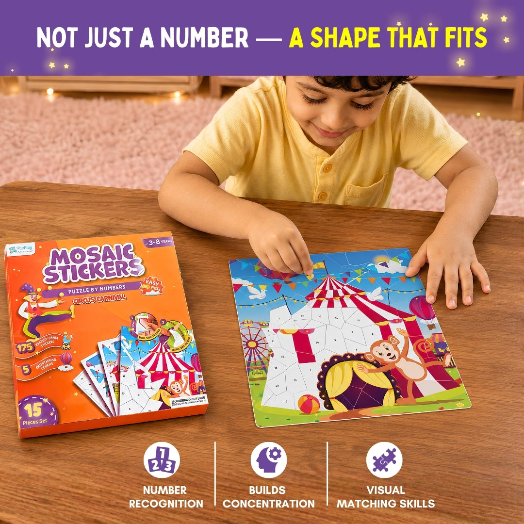 Mosaic Sticker by Number - Circus Carnival | Boost Focus Through Sticker Art | 4+ Years | PepPlay