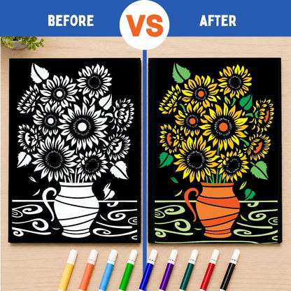 PepPlay Velvet Colouring Canvas, Set of 2 – Van Gogh Series - Sunflowers & Starry Night