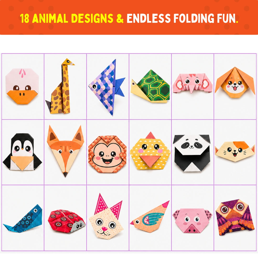 PepPlay Origami Art Animal Kingdom Safari Pack for Kids 3-12 Years | 108 Double Sided Origami Sheets | 18 Animal Designs, 200+ Stickers, Booklet + QR Video Tutorials