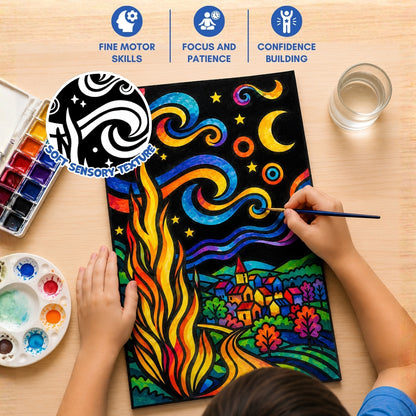 PepPlay Velvet Colouring Canvas, Set of 2 – Van Gogh Series - Sunflowers & Starry Night