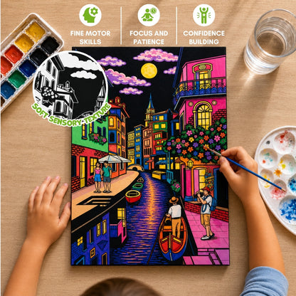 PepPlay Velvet Colouring Canvas, Set of 2 – City Scape Series - Venice & Amalfi Coast