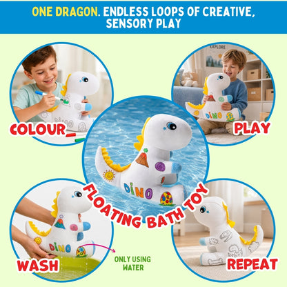 PepPlay Redoobles Doodle Dinosaur- Color, Wash & Reuse Plush Toy for Kids 3-8 Years 4 Non-Toxic Washable Markers