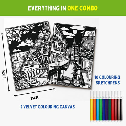 PepPlay Velvet Colouring Canvas, Set of 2 – City Scape Series - Venice & Amalfi Coast
