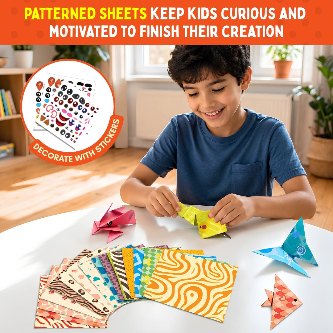 PepPlay Origami Art Animal Kingdom Safari Pack for Kids 3-12 Years | 108 Double Sided Origami Sheets | 18 Animal Designs, 200+ Stickers, Booklet + QR Video Tutorials