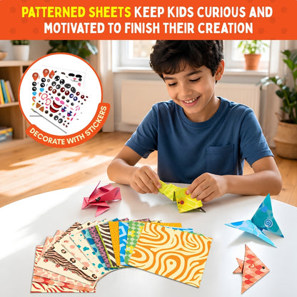 PepPlay Origami Art Animal Kingdom Safari Pack for Kids 3-12 Years | 108 Double Sided Origami Sheets | 18 Animal Designs, 200+ Stickers, Booklet + QR Video Tutorials