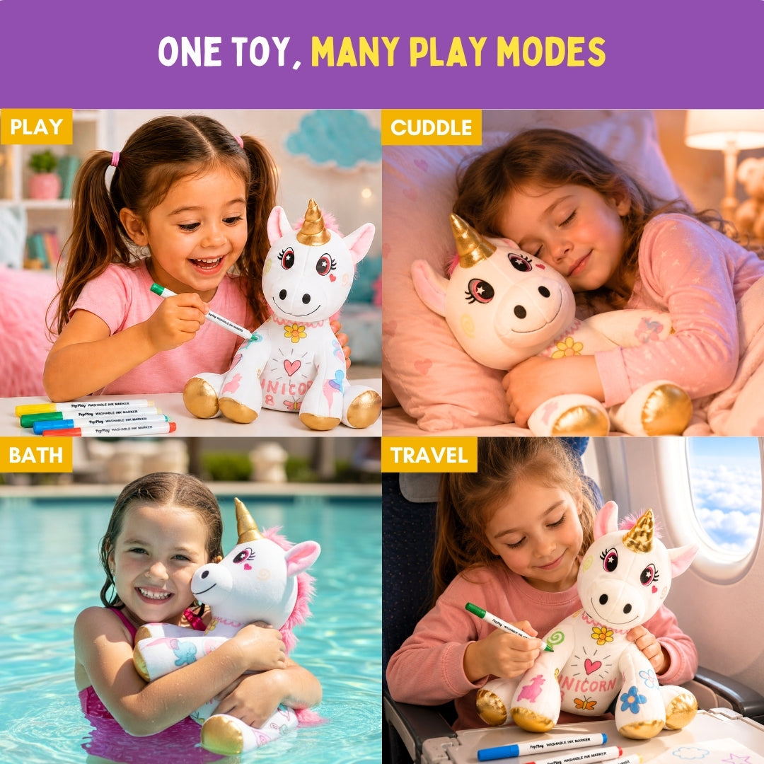 Redoobles Doodle Unicorn | Wash, Colour & Reuse Fun | 3+ Years | PepPlay