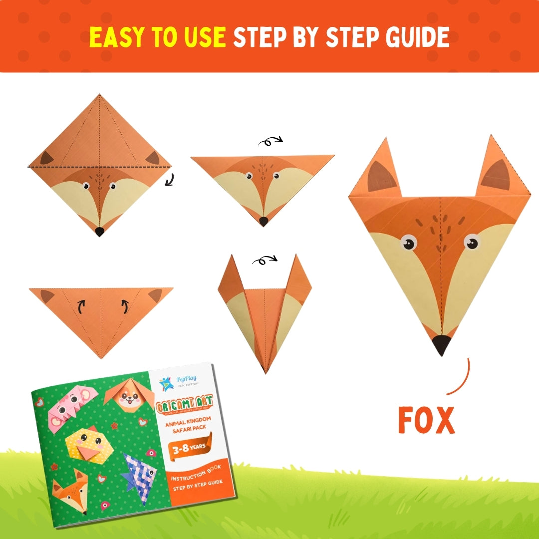 PepPlay Origami Art Animal Kingdom Safari Pack for Kids 3-12 Years | 108 Double Sided Origami Sheets | 18 Animal Designs, 200+ Stickers, Booklet + QR Video Tutorials