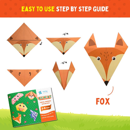 PepPlay Origami Art Animal Kingdom Safari Pack for Kids 3-12 Years | 108 Double Sided Origami Sheets | 18 Animal Designs, 200+ Stickers, Booklet + QR Video Tutorials