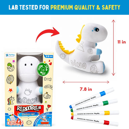 PepPlay Redoobles Doodle Dinosaur- Color, Wash & Reuse Plush Toy for Kids 3-8 Years 4 Non-Toxic Washable Markers