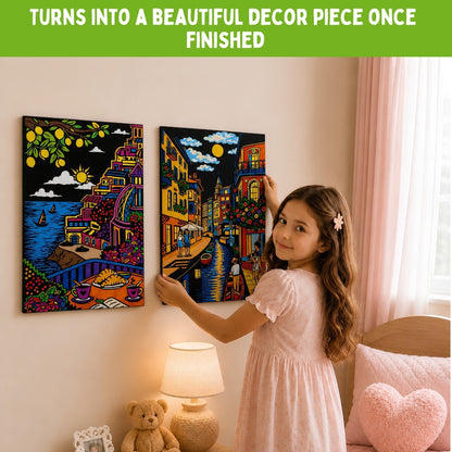 PepPlay Velvet Colouring Canvas, Set of 2 – City Scape Series - Venice & Amalfi Coast