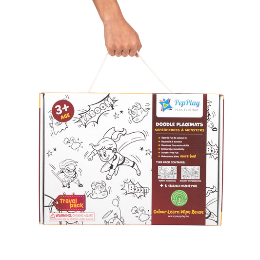 Doodle Placemats Travel Set – Superheroes & Monsters