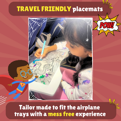 Doodle Placemats Travel Set – Superheroes & Monsters