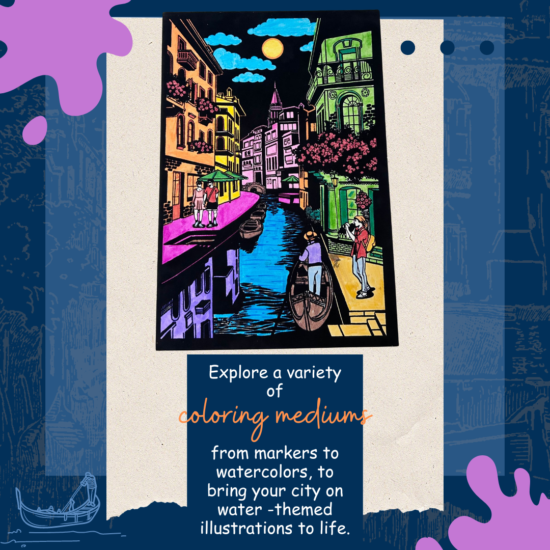 Velvet Colouring Canvas – City on Water