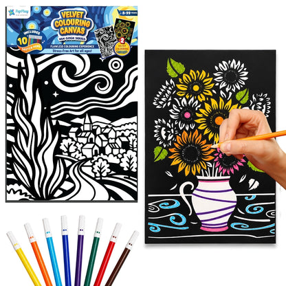 PepPlay Velvet Colouring Canvas, Set of 2 – Van Gogh Series - Sunflowers & Starry Night