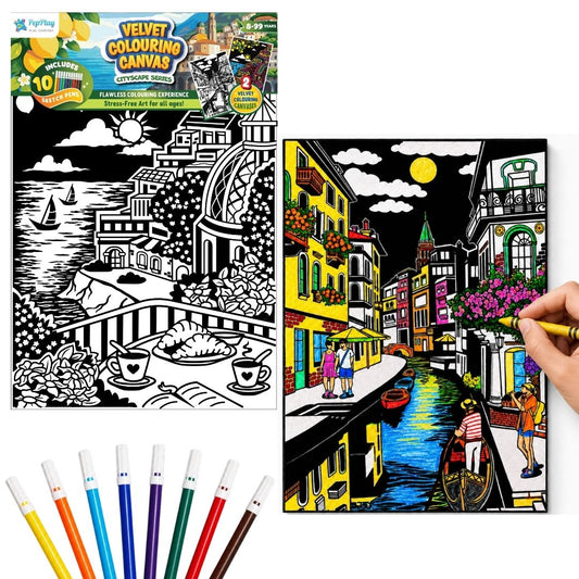 PepPlay Velvet Colouring Canvas, Set of 2 – City Scape Series - Venice & Amalfi Coast